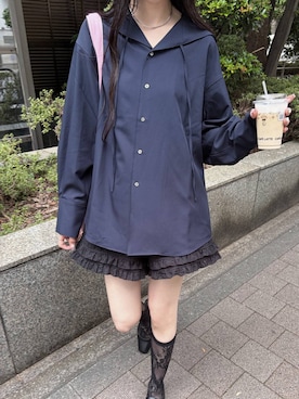 「LOWRYS FARM（ローリーズファーム）の【LFM(U)】セーラーカラーシャツＬＳ　1051785（シャツ/ブラウス、ブルー系）」を使った、ゆーかっちさん（レディース・172cm）の秋コーディネート