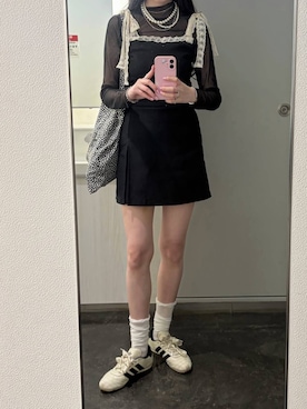 「LOWRYS FARM（ローリーズファーム）のパールタレンネックレス　249411（ネックレス、ベージュ系）」を使った、ゆーかっちさん（レディース・172cm）の夏コーディネート