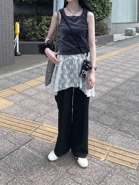 「アイテム（PC・スマホグッズ/家電、ブラック系）」を使った、ゆーかっちさん（レディース・172cm）の夏コーディネート