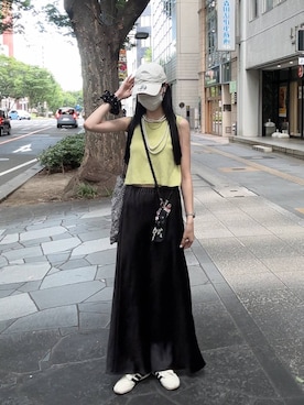「アイテム（スマホグッズ、ブラック系）」を使った、ゆーかっちさん（レディース・172cm）の夏コーディネート