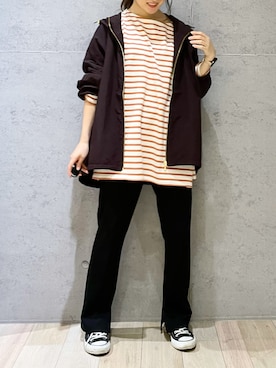 「アイテム（マウンテンパーカー、ブラウン系）」を使った、hiroさん（レディース・157cm）の秋コーディネート