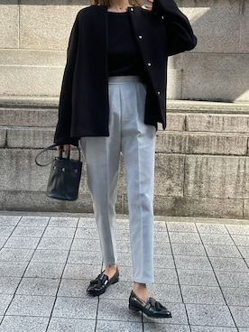 「タッセルローファー」｜「アイテム（ノーカラージャケット）」を使った、maiさん（レディース・165cm）の冬コーディネート