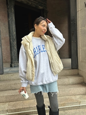 「アイテム（ダウンベスト）」を使った、maiさん（レディース・165cm）の秋コーディネート