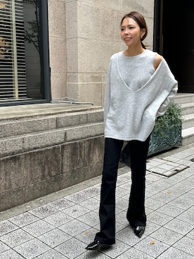 「ulu（ウル）のアイテム（ニット/セーター、グレー系）」を使った、maiさん（レディース・165cm）の秋コーディネート