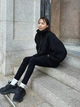 「アイテム（ノーカラーコート）」を使った、maiさん（レディース・165cm）の冬コーディネート