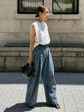 「ulu（ウル）のアイテム（Tシャツ/カットソー、ホワイト系）」を使った、maiさん（レディース・165cm）の春コーディネート