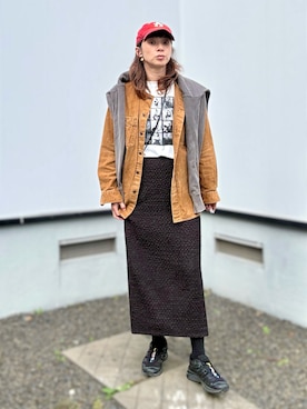 「select MOCA by son（セレクトモカバイソン）の【選べる】アソートプリントオーバーサイズTシャツ（Tシャツ/カットソー、ホワイト系）」を使った、kaoさん（レディース・160cm）の秋コーディネート