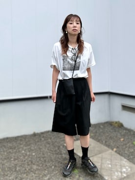 「select MOCA by son（セレクトモカバイソン）の【選べる】アソートプリントオーバーサイズTシャツ（Tシャツ/カットソー、ホワイト系）」を使った、kaoさん（レディース・160cm）の夏コーディネート