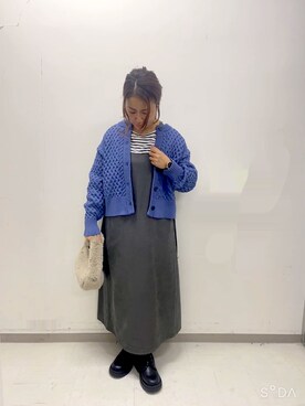 「ケーブルカーディガン」｜「アイテム（ワンピース/ドレス）」を使った、のりさん（レディース・157cm）の秋コーディネート