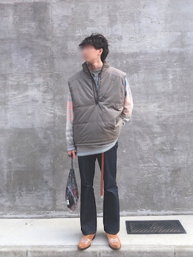 「アイテム（ダウンベスト）」を使った、つくね［相互フォロー］さん（メンズ・178cm）の春コーディネート