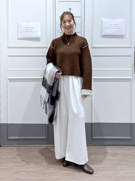 「アイテム（ストール/ショール）」を使った、ゆっぽんさん（レディース・172cm・30代）の冬コーディネート