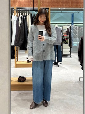 「LOWRYS FARM（ローリーズファーム）のシャギーロングＶカーディガン　595935（カーディガン/ボレロ）」を使った、ゆっぽんさん（レディース・172cm）の秋コーディネート