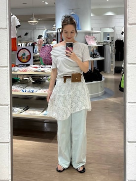 「アイテム（ベルト、イエロー系）」を使った、ゆっぽんさん（レディース・172cm）の夏コーディネート
