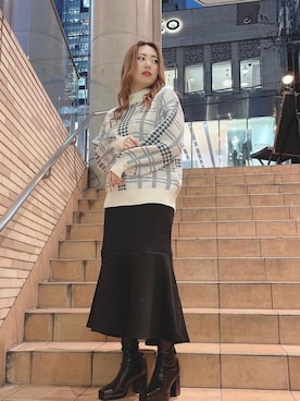 「チドリ柄」｜「アイテム（スカート）」を使った、onewayさん（レディース・160cm）の冬コーディネート