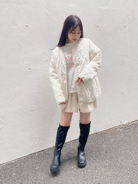 「one way（ワンウェイ）のアイテム（ノーカラージャケット）」を使った、onewayさん（レディース・156cm）の秋コーディネート