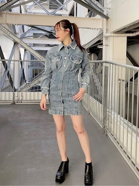 「フリンジデニム」｜「アイテム（ワンピース/ドレス）」を使った、onewayさん（レディース・164cm）の冬コーディネート