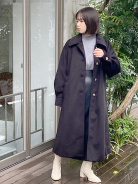 「秋冬」｜「アイテム（ステンカラーコート）」を使った、onewayさん（レディース・156cm）の冬コーディネート