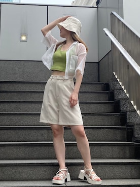 「one way（ワンウェイ）のアイテム（帽子）」を使った、onewayさん（レディース・158cm）の夏コーディネート