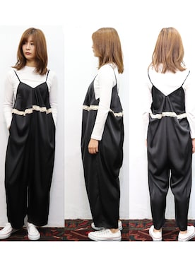 「秋冬」｜「アイテム（サロペット/オーバーオール）」を使った、sandywearさん（レディース・165cm）の秋コーディネート