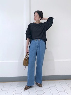 「袖ボリューム」｜「アイテム（バレエシューズ）」を使った、TANさん（レディース・157cm）の夏コーディネート