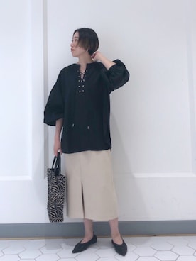 「袖ボリューム」｜「アイテム（スリッポン）」を使った、TANさん（レディース・157cm）の秋コーディネート
