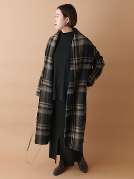 「ガウンコート」｜「アイテム（ノーカラーコート）」を使った、TANさん（レディース・157cm）の冬コーディネート