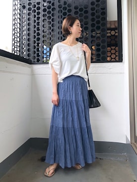 「プリーツバッグ」｜「アイテム（その他）」を使った、TANさん（レディース・157cm）の夏コーディネート