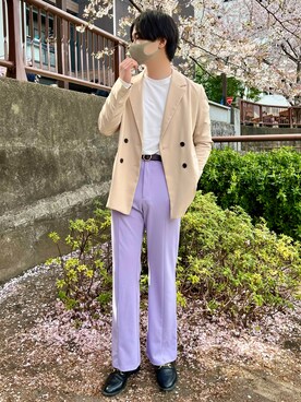 テーラードジャケットを使った パステルカラー のメンズ人気ファッションコーディネート Wear