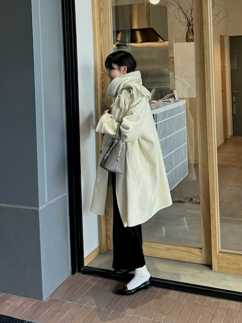 新品タグ付 ワイドシルエットダブルブレストコート 青 Mila Owen