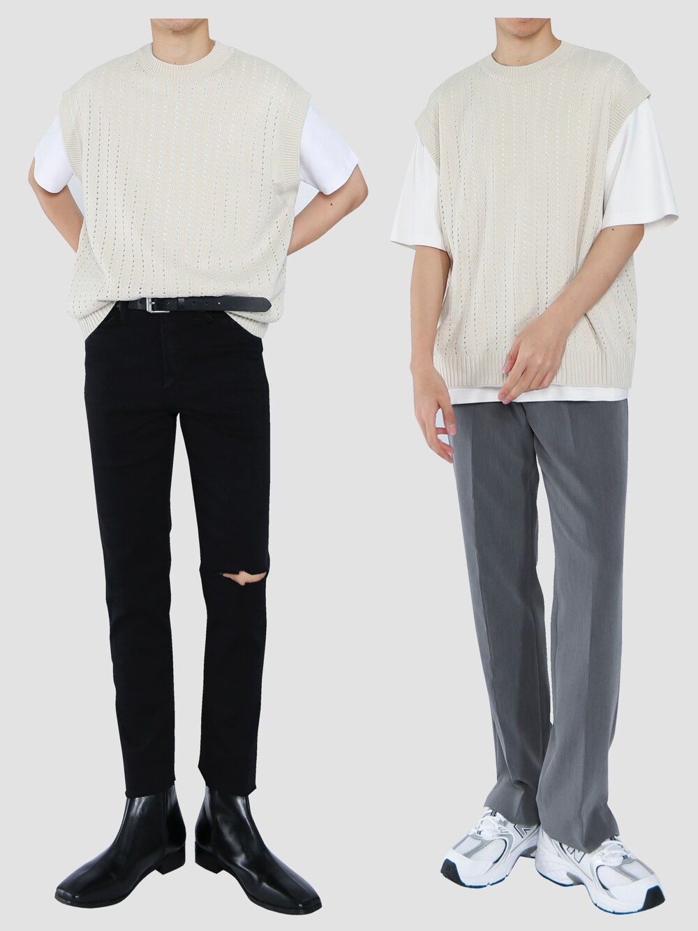 ホワイト系のトップスを着用したメンズの夏コーディネートの1枚目の写真