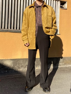 「BASQUE magenta（バスクマゼンタ）のアイテム（スラックス）」を使った、シゲさん（メンズ・161cm）の冬コーディネート