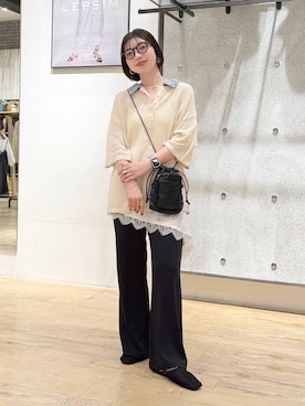 「LEPSIM（レプシィム）のシアーフラットミュールパンプス　656723（パンプス、ブラック系）」を使った、kotomiさん（レディース・157cm）の夏コーディネート