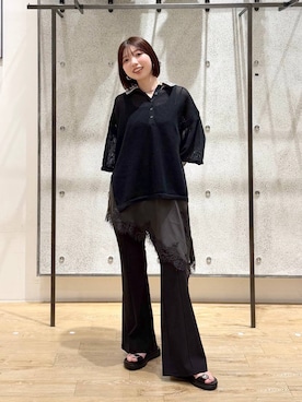 「LEPSIM（レプシィム）のメタルスライドサンダル　638914（サンダル、ブラック系）」を使った、kotomiさん（レディース・157cm）の春コーディネート