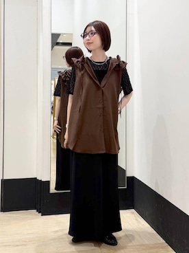 「LEPSIM（レプシィム）のストレッチレース5分袖T　672392（Tシャツ/カットソー、ブラック系）」を使った、kotomiさん（レディース・157cm）の春コーディネート