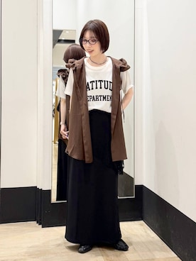 「LEPSIM（レプシィム）のマルチWレイヤードレース　672192（バンダナ/スカーフ、ブラック系）」を使った、kotomiさん（レディース・157cm）の春コーディネート