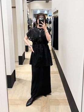 「LEPSIM（レプシィム）のソフトドレープスカート　759671（スカート、ブラック系）」を使った、kotomiさん（レディース・157cm）の夏コーディネート