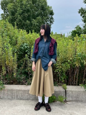 「スカートコーデ」｜「アイテム（ローファー）」を使った、ミカさん（レディース・157cm）の秋コーディネート