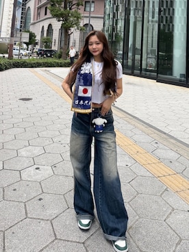 「KOREAのアイテム（デニムパンツ、ブルー系）」を使った、LALAさん（レディース・157cm）の夏コーディネート