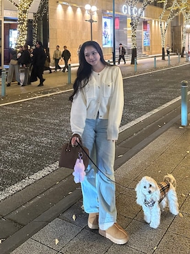 「アイテム（ボストンバッグ）」を使った、LALAさん（レディース・157cm）の秋コーディネート