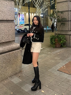 「アイテム（ノーカラージャケット）」を使った、LALAさん（レディース・157cm）の冬コーディネート