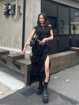 「アイテム（Tシャツ/カットソー）」を使った、LALAさん（レディース・157cm）の秋コーディネート