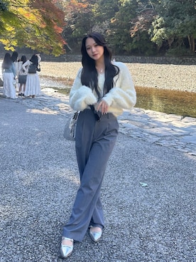 「アイテム（スラックス）」を使った、LALAさん（レディース・157cm）の秋コーディネート