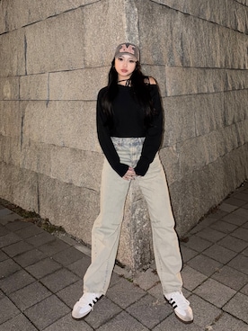 「アイテム（キャップ）」を使った、LALAさん（レディース・157cm）の冬コーディネート