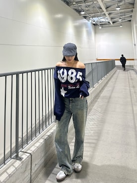 「アイテム（帽子、グレー系）」を使った、LALAさん（レディース・157cm）の秋コーディネート