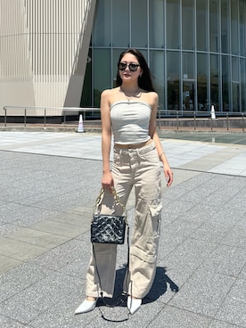 「アイテム（チューブトップ）」を使った、LALAさん（レディース・157cm）の夏コーディネート