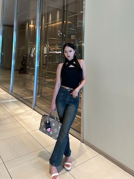 「アイテム（チューブトップ）」を使った、LALAさん（レディース・157cm）の夏コーディネート