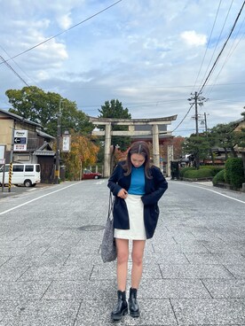 「EVOL（イーボル）のアイテム（ブーツ、ブラック系）」を使った、miyu.さん（161cm）の冬コーディネート
