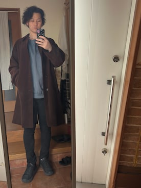 「アイテム（ステンカラーコート）」を使った、ryuさん（メンズ・182cm・30代）の冬コーディネート
