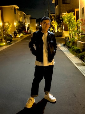 「アイテム（ライダースジャケット）」を使った、takumi.さん（メンズ・165cm）の秋コーディネート