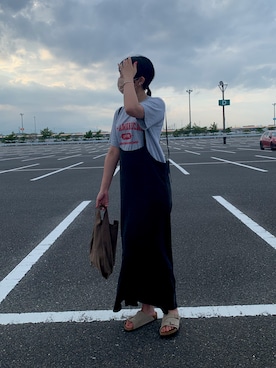「BIRKENSTOCK（ビルケンシュトック）のZURICH SFB/チューリッヒ ソフトフットベッド スエードレザー ナロー幅（UNISEX）（サンダル）」を使った、amingoさん（レディース・162cm）の夏コーディネート